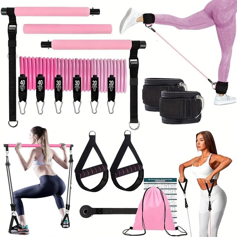 Pilates Bar Kit With Resistance Bands - Kit Bar Pilates Multifungsi dengan Tali